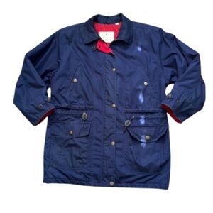 Vintage Towne London Fog Navy Elastic Waist Red Plaid Lining Winter Coat Large